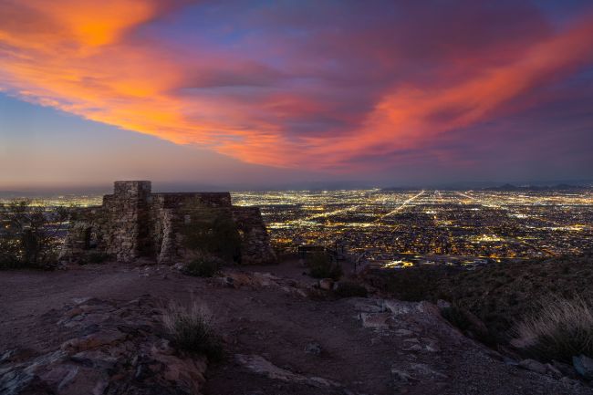 Sunset at Dobbins lookout South Mountain Park in Phoenix Arizona