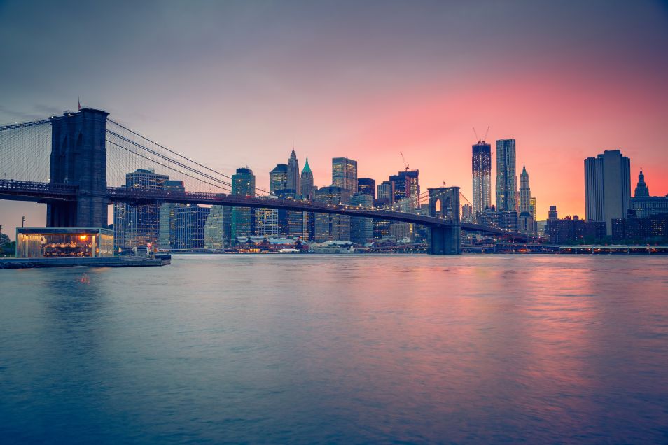 Brooklyn bridge at dusk, New York City