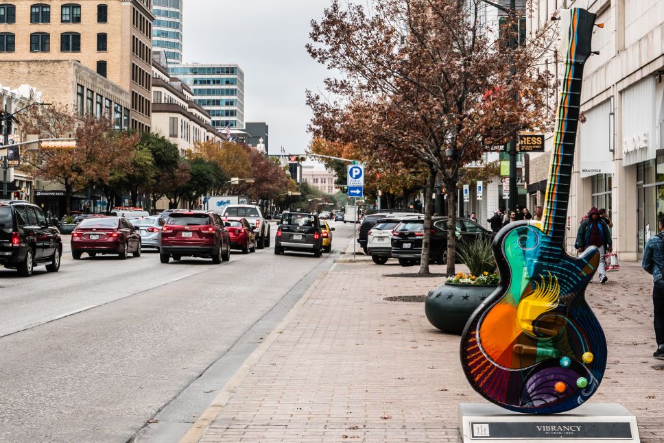 AUSTIN, TEXAS - DECEMBER 30, 2017: "Vibrancy", a sculpture by Craig Hein can be seen close to the street on the east side of 4th and Congress.