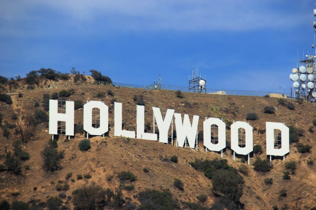 LA, CA, USA - November 10, 2014: The Hollywood Sign is a landmark and American cultural icon located on Mount Lee in the Hollywood Hills area of the Santa Monica Mountains in Los Angeles, California.