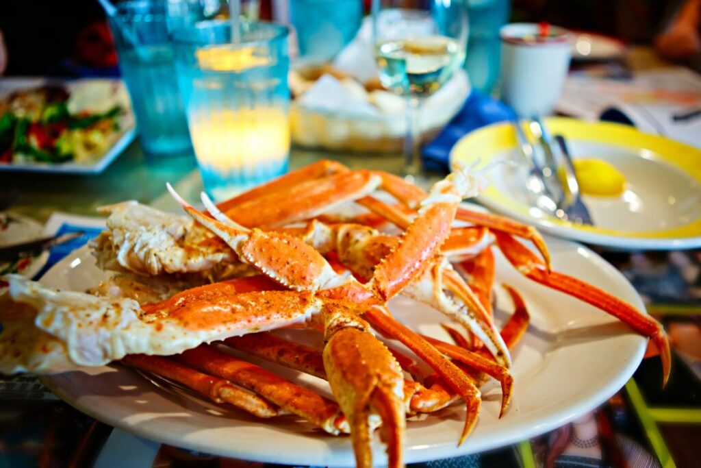 Crab legs with butter. Delicious meal in Florida, Key West or Miami.
