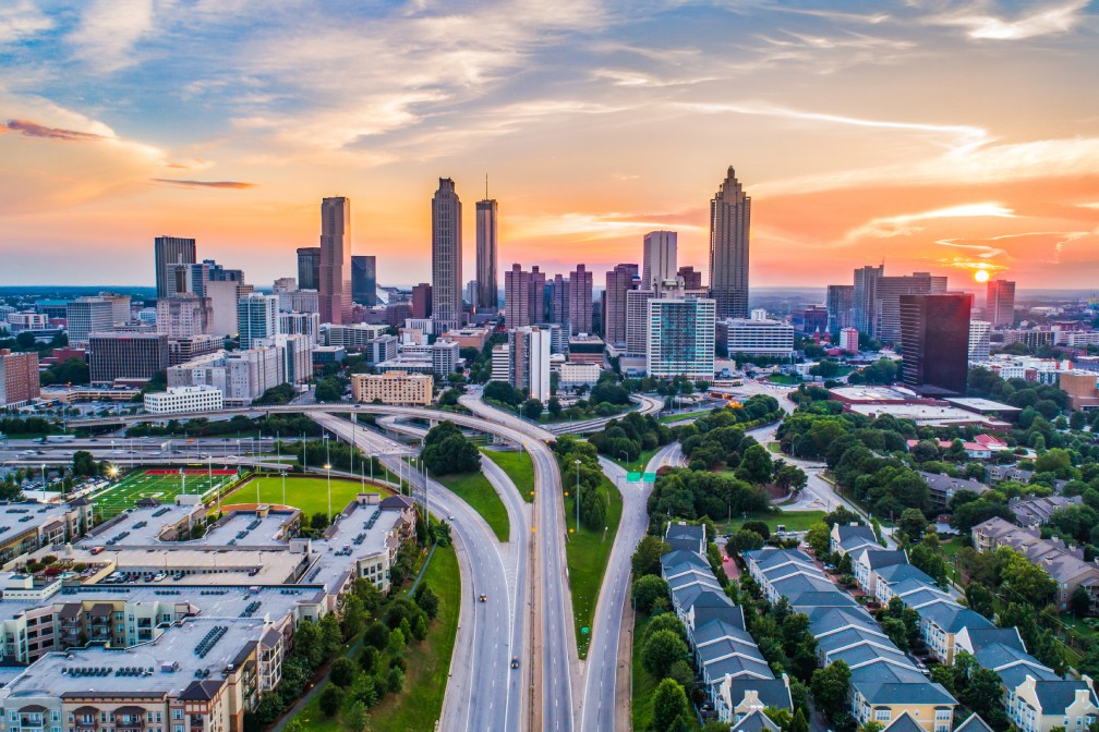 Atlanta, Georgia, USA Downtown Skyline Aerial Panorama.