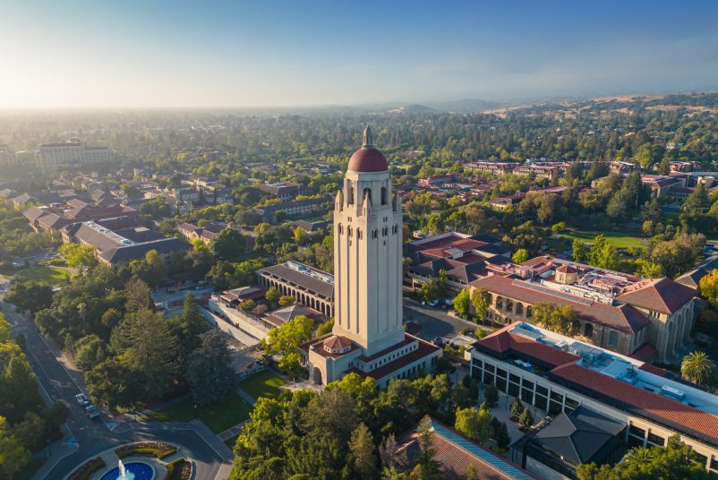 STANFORD, CA,USA - Aug 20 2022: Aerial view of Stanford University, Palo Alto, Silicon Valley, California, USA