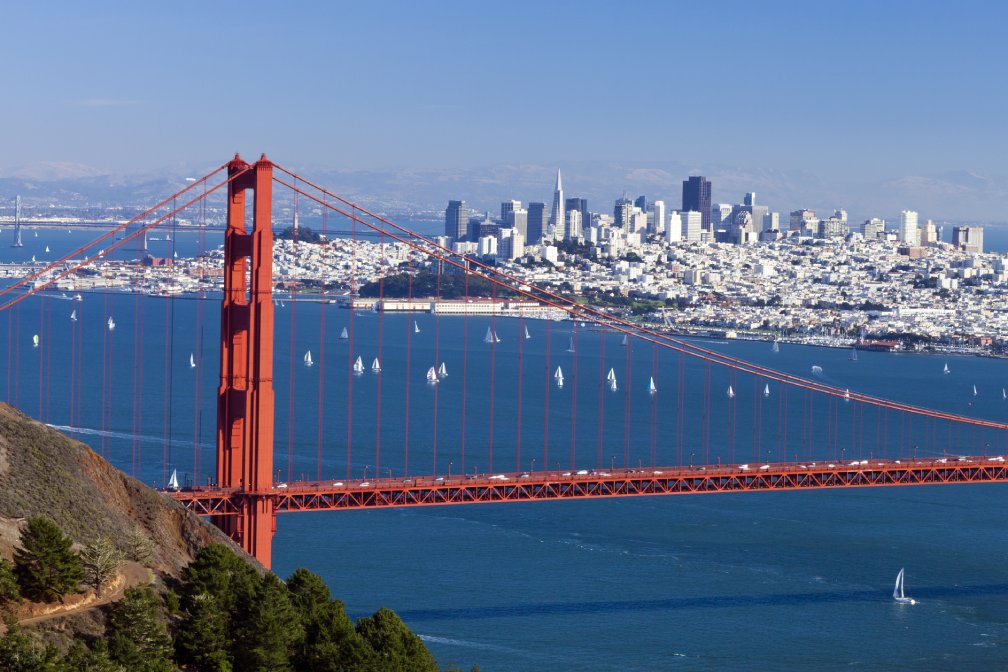 San Francisco Panorama w Golden gate bridge from San Francisco Bay