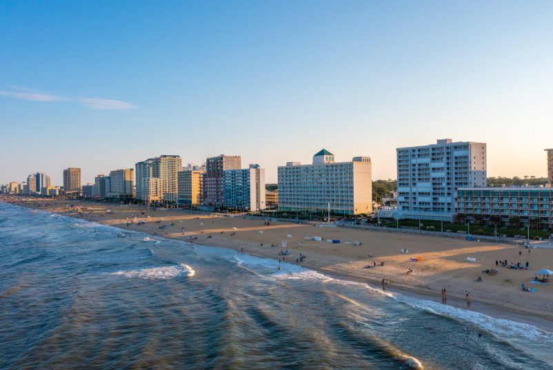 Aerial View of the skyline of the Virginia Beach Oceanfront looking South