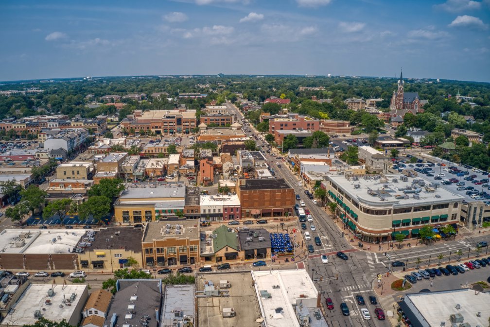 Aerial View of the Chicago Suburb of Naperville, Illinois