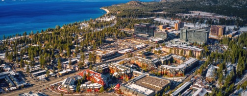Aerial View of South Lake Tahoe which is on the California Nevada Stateline