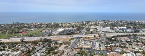Aerial view of highway in Encinitas town, in San Diego County, California. USA