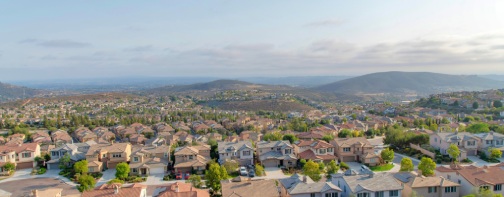 Fenced community residences near the Double Peak Park at San Marcos, California