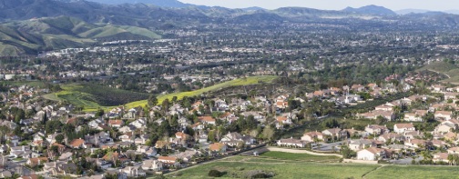 Spring green view of suburban Simi Valley near Los Angeles in Southern California.