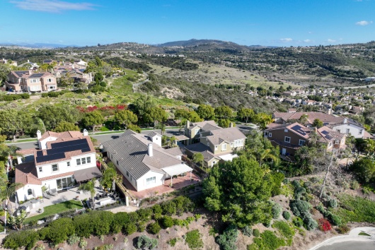 Aerial view of large-scale villa in wealthy residential town of Carlsbad, South California, USA. High quality 4k footage