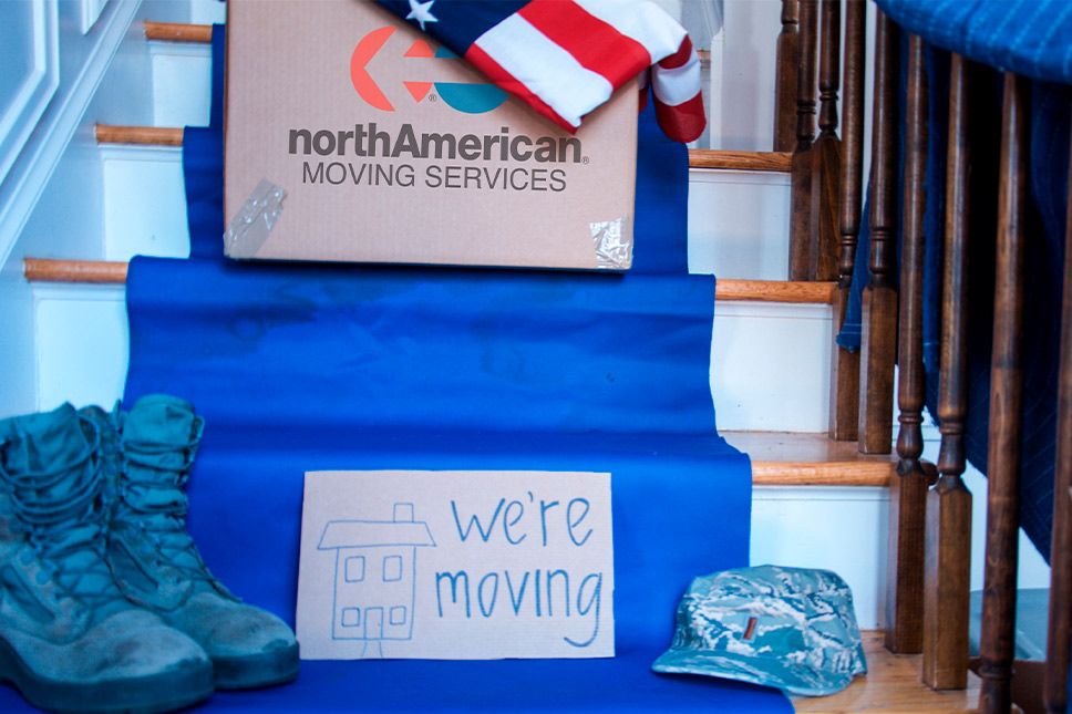 Visual of North American moving services, featuring the PCS Moving Guide tailored for military bases in Southern California.