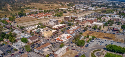 Aerial View of Downtown Temecula, California. Commercial moving services