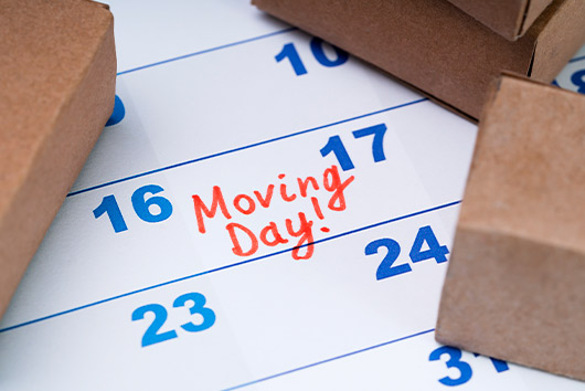 A calendar page highlighting moving day, related to San Diego government office relocation.