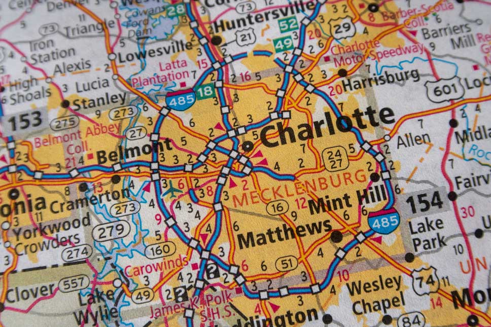Charlotte North Carolina on the USA map
